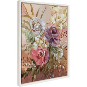 image:imageKate and Laurel Sylvie Rose Bouquet Framed Canvas Wall Art by Annie Quigley 18x24 Gold Soft Botanical Flower Bouquet Art for Wall Home DecorWhite
