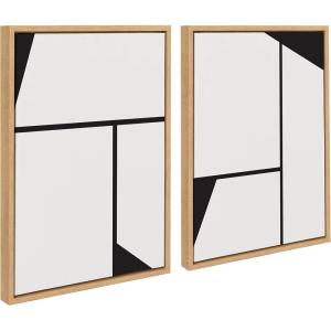 image:imageKate and Laurel Sylvie Sleek Luxe Minimalist Black and White Abstract Framed Canvas Wall Art Set by The Creative Bunch Studio 2 piece 18x24 Natural Simple Minimal Art Set for WallNatural