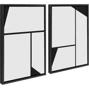 image:imageKate and Laurel Sylvie Sleek Luxe Minimalist Black and White Abstract Framed Canvas Wall Art Set by The Creative Bunch Studio 2 piece 18x24 Natural Simple Minimal Art Set for WallBlack
