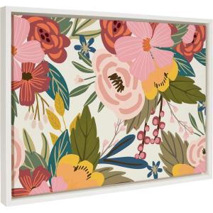 image:imageKate and Laurel Sylvie Softly Framed Canvas Wall Art by Mia Charro 18x24 Gold Modern Fun Abstract Colorful Botanical Flower Art for WallWhite
