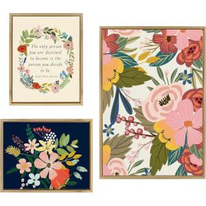 image:imageKate and Laurel Sylvie Softly MC 481 Floralis C and MC441 The Only Person Framed Canvas Wall Art Set by Mia Charro 3 Piece Set Gold Floral Bouquet Art for Gallery Wall