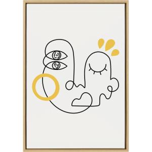 image:imageKate and Laurel Sylvie Still Here Framed Canvas Wall Art by Shatha Al Dafai 23x33 Natural Whimsical Line Drawing Abstract Art Print for Wall