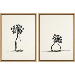 image:imageKate and Laurel Sylvie Still Life Sketched Botanical Flower Vase Art Set on Framed Linen Textured Canvas by The Creative Bunch Studio 18x24 Natural Illustrated Chic Floral Still LifeNatural