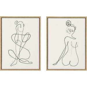 image:imageKate and Laurel Sylvie Thinking of You Line Art and Sitting Beauty Framed Linen Textured Wall Art by Rachel Lee of My Dream Wall 2 Piece 18x24 Gold Decorative Abstract Line Art for WallNatural