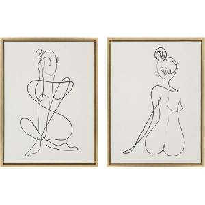image:imageKate and Laurel Sylvie Thinking of You Line Art and Sitting Beauty Framed Linen Textured Wall Art by Rachel Lee of My Dream Wall 2 Piece 18x24 Gold Decorative Abstract Line Art for WallGold