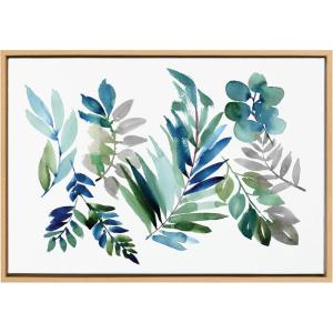 image:imageKate and Laurel Sylvie Tropic Leaves Blue Framed Canvas Wall Art by Sara Berrenson 23x33 Natural Watercolor Floral Home DecorNatural