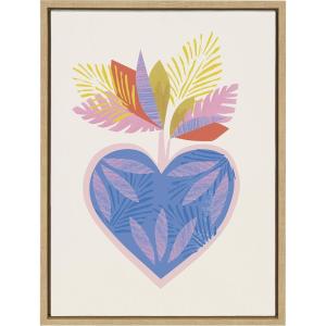 image:imageKate and Laurel Sylvie Tropical Love Framed Canvas Wall Art by Kasey Free 18x24 Natural Heart Inspired Home Decor