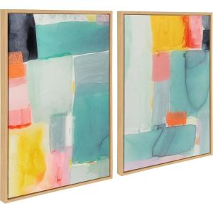 image:imageKate and Laurel Sylvie United Colors I and II Framed Canvas Wall Art Set by Amy Lighthall 2 Piece Set 23x33 Natural Modern Soft Watercolor Abstract Art Set for Wall Home DecorNatural