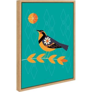 image:imageKate and Laurel Sylvie Varied Thrush Framed Canvas Wall Art by Amber Leaders Designs 18x24 Natural MidCentury Modern Colorful Bird Illustration Art for Wall