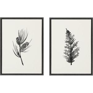 image:imageKate and Laurel Sylvie Vintage Botanical 3 and 4 Linen Textured Canvas Wall Art by Teju Reval of SnazzyHues Set of 2 18x24 Gray Decorative Calming Botanical Art for WallGray