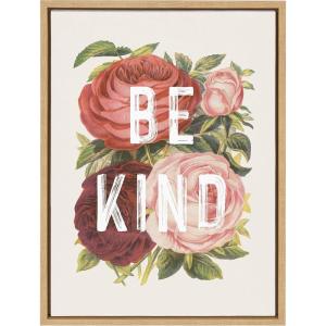 image:imageKate and Laurel Sylvie Vintage Flowers Be Kind Framed Canvas Wall Art by The Creative Bunch Studio 18x24 Natural Floral Art for Wall