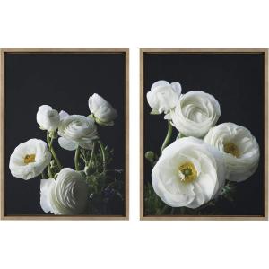 image:imageKate and Laurel Sylvie White Ranunculus 4 and White Ranunculus 3 Framed Canvas Wall Art Set by Emiko and Mark Franzen of F2Images 2 Piece 18x24 Gold Decorative Floral Art for Wall