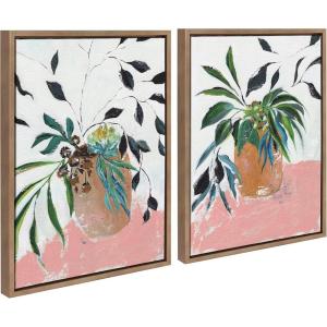 image:imageKate and Laurel Sylvie Wild Foliage l and II Framed Canvas Wall Art Set by Nikita Jariwala 2 Piece Set 18x24 Natural Modern Painted Greenery Bouquet Art for WallGold