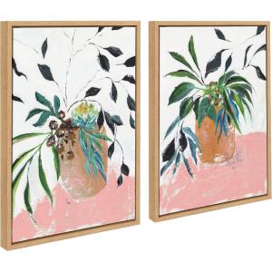 image:imageKate and Laurel Sylvie Wild Foliage l and II Framed Canvas Wall Art Set by Nikita Jariwala 2 Piece Set 18x24 Natural Modern Painted Greenery Bouquet Art for WallNatural