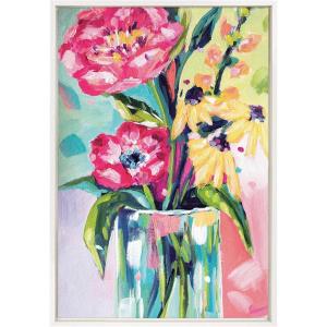 image:imageKate and Laurel Sylvie Yellow Daisies Framed Canvas Wall Art by Rachel Christopoulos 23x33 White Sophisticated Floral Art Print for Wall