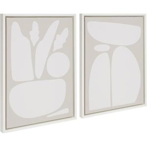 image:imageKate and Laurel Sylvie Zen Botanical Rock Neutral and Balancing Zen Rocks Neutral Framed Canvas Wall Art Set by The Creative Bunch Studio 2 Piece 18x24 Gray Simple Earthy Abstract Wall DcorWhite