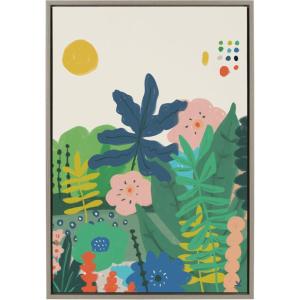 image:imageKate and Laurel Sylvie Zen Garden 1 Framed Canvas Wall Art by Kelly Knaga 18x24 Natural Happy Floral Art for WallGray