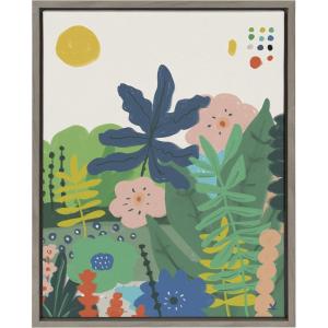 image:imageKate and Laurel Sylvie Zen Garden 1 Framed Canvas Wall Art by Kelly Knaga 18x24 Natural Happy Floral Art for WallGrey