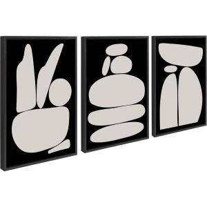 image:imageKate and Laurel Sylvie Zen Rock Garden Black and Tan Zen River Rocks Black and Tan and Balancing Zen Rocks Black and Tan Framed Canvas Wall Art by The Creative Bunch Studio 3 Piece 18x24 NaturalBlack