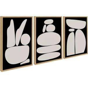 image:imageKate and Laurel Sylvie Zen Rock Garden Black and Tan Zen River Rocks Black and Tan and Balancing Zen Rocks Black and Tan Framed Canvas Wall Art by The Creative Bunch Studio 3 Piece 18x24 NaturalNatural