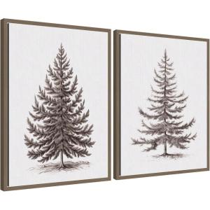 image:imageKate and Laurel Vintage Evergreen Fir Tree  2 Piece Framed Canvas Wall Art Set by The Creative Bunch Studio Sylvie Dark Gold Vintage Landscape Art for Wall Decor