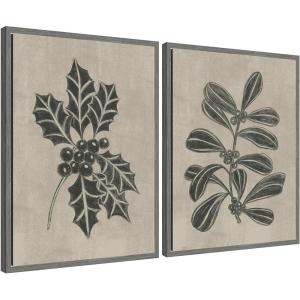 image:imageKate and Laurel Winter Holly and Berries  2 Piece Framed Canvas Wall Art Set by Nikita Jariwala Sylvie Greywash Vintage Holiday Art for Wall Decor