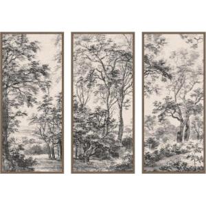 image:imageKate and Laurel Wooded 1648 Antonie Waterloo Linen Panel 3 Piece Framed Canvas Wall Art Set by Nostalgia Prints Sylvie Walnut Vintage Landscape Art for Wall Decor