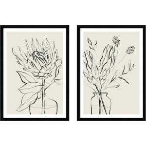 image:imageSB Protea Sketch No 1 amp No 2 2 Piece Framed Wall Art Print Set by Sara Berrenson