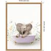 image:imageKate and Laurel Baby Elephant 6 in Spring Bathtub Framed Canvas Wall Art by Amy Peterson 18 x 24 Sylvie Natural Whimsical Animals Kids Nature Art for Wall Decor Living Room Bedroom