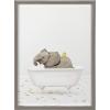 image:imageKate and Laurel Blake Baby Elephant Bath Time with Rubber Ducky Framed Printed Glass Wall Art by Amy Peterson Art Studio 18x24 Gray Cute Animal Art for Wall