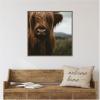image:imageKate and Laurel Framed Canvas Wall Art Print Close Up of Scottish Highland Cattle Baby SQ by Michael Schauer 30 x 30 Sylvie Walnut Frame Rustic Farmhouse Animal Art for Wall Decor