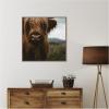 image:imageKate and Laurel Framed Canvas Wall Art Print Close Up of Scottish Highland Cattle Baby SQ by Michael Schauer 30 x 30 Sylvie Walnut Frame Rustic Farmhouse Animal Art for Wall Decor