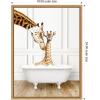 image:imageKate and Laurel Mother and Baby Giraffe in Traditional Vintage Bathtub Framed Canvas Wall Art by Amy Peterson 18 x 24 Sylvie Natural Whimsical Animals Bathroom Art for Wall Decor Living Room