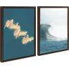 image:imageKate and Laurel Sylvie Make Your Wave Neon Sign and Ocean Sea Wave Framed Canvas Wall Art Set by The Creative Bunch Studio 2 Piece 18x24 Walnut Brown Chic Coastal Art Set for Wall
