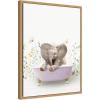 image:imageKate and Laurel Baby Elephant 6 in Spring Bathtub Framed Canvas Wall Art by Amy Peterson 18 x 24 Sylvie Natural Whimsical Animals Kids Nature Art for Wall Decor Living Room Bedroom