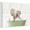 image:imageKate and Laurel Baby Elephant No3 in Fern Bath Framed Canvas Wall Art by Amy Peterson 24 x 18 Sylvie White Whimsical Animals Humor Nature Art for Wall Decor Living Room Bedroom
