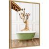 image:imageKate and Laurel Mother and Baby Giraffe in Transitional Bathtub Framed Canvas Wall Art by Amy Peterson 18 x 24 Sylvie Natural Whimsical Animals Humor Bathroom Art for Wall Decor Living Room