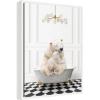 image:imageKate and Laurel Mother and Baby Polar Bear in Gray Bathtub on Checker Floor Framed Canvas Wall Art by Amy Peterson 18 x 24 Sylvie White Whimsical Animals Bathroom Art for Wall Decor Living Room
