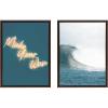 image:imageKate and Laurel Sylvie Make Your Wave Neon Sign and Ocean Sea Wave Framed Canvas Wall Art Set by The Creative Bunch Studio 2 Piece 18x24 Walnut Brown Chic Coastal Art Set for Wall