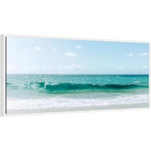 image:imageKate and Laurel Beach Ocean Day over Blue Clear Waters Framed Canvas Wall Art by Alicia Abla 40 x 18 Sylvie White Coastal Landscapes Nature Art for Wall Decor Living Room Bedroom