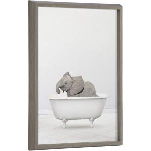 image:imageKate and Laurel Blake Baby Elephant Solo Bathtub Framed Printed Glass Wall Art by Amy Peterson 18x24 Gray Adorable Animal Art for Wall
