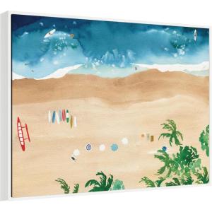 image:imageKate and Laurel Framed Canvas Wall Art Print A Day of Play Vibrant by Janet Meinke Lau 42 x 32 Sylvie White Frame Coastal Beach Art for Wall Decor