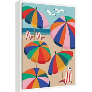 image:imageKate and Laurel Framed Canvas Wall Art Print Coastal Beach Umbrellas by Rachel Lee 18 x 24 Sylvie White Frame Coastal Beach Art for Wall Decor