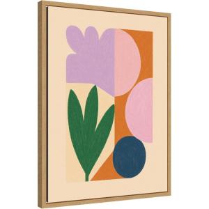 image:imageKate and Laurel Framed Canvas Wall Art Print Flowers by Laura Moss 18 x 24 Sylvie Natural Frame Modern Contemporary Abstract Art for Wall Decor