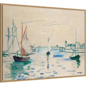 image:imageKate and Laurel Framed Canvas Wall Art Print Honfleur le petit port Henri Manguin by Nostalgia Prints 42 x 32 Sylvie Natural Frame Coastal Beach Art for Wall Decor