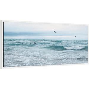 image:imageKate and Laurel Framed Canvas Wall Art Print Ocean Swim Panel by Stephanie Klatt 40 x 18 Sylvie White Frame Coastal Beach Art for Wall Decor