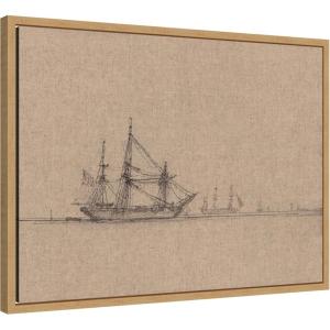 image:imageKate and Laurel Framed Canvas Wall Art Print Sketch of Ships Clarkson Stanfields by Nostalgia Prints 24 x 18 Sylvie Natural Frame Vintage Beach Art for Wall Decor