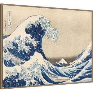 image:imageKate and Laurel Framed Canvas Wall Art Print The Great Wave Katsushika Hokusai by The Art Institute of Chicago 42 x 32 Sylvie Dark Gold Frame Vintage Beach Art for Wall Decor