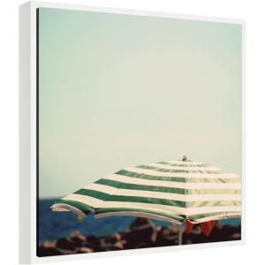 image:imageKate and Laurel Framed Canvas Wall Art Print Under the Umbrella by Laura Evans 22 x 22 Sylvie White Frame Coastal Beach Art for Wall Decor