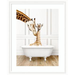 image:imageKate and Laurel Framed Wall Art Print Mother and Baby Giraffe in Traditional Vintage Bathtub by Amy Peterson 21 x 27 Oliver White Narrow Frame Whimsical Animal Art for Wall Decor35L x 28W